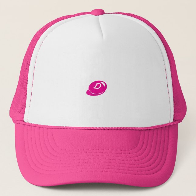 Custom "D" Text Trucker Hat - Hot Pink & White Cap (Front)