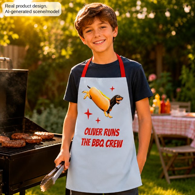 Personalized Kids Dachshund BBQ Crew Apron for Young Grill Helpers