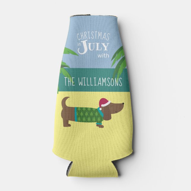 Custom Dachshund Christmas in July Party Bottle Cooler (Front)