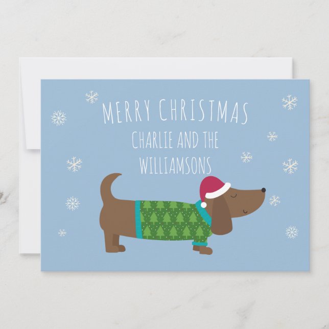 Custom Dachshund Dog Merry Christmas Holiday Card (Front)