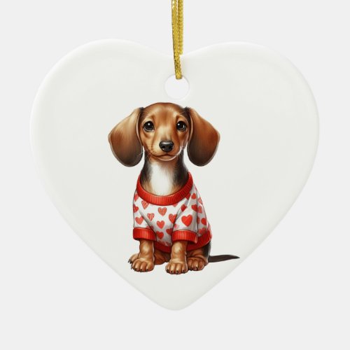 Custom Dachshund Dog Valentine Ceramic Ornament