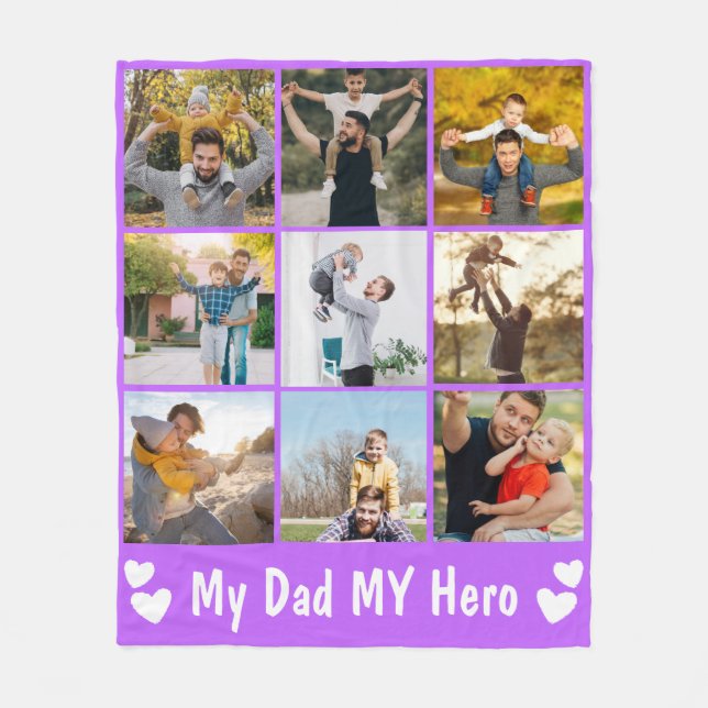 Custom Dad 9 Photo Collage And Gift Kids Fleece Blanket (Front)