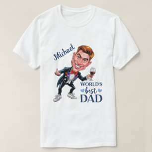Custom Dad Caricature with wine and red tie T-Shirt