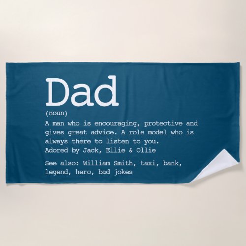 Custom Dad Definition Fathers Day Blue Beach Towel