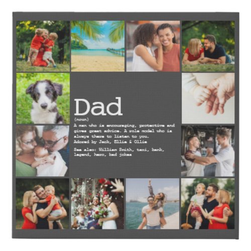 Custom Dad Definition Gray Photo Collage Faux Canvas Print