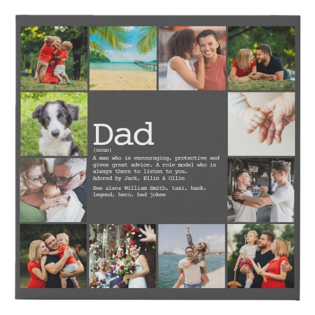 Custom Dad Definition Gray Photo Collage Faux Canvas Print (Front)