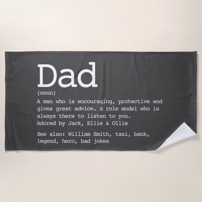 Custom Dad Definition Modern Gray  Beach Towel (Front)