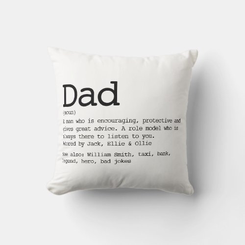 Custom Dad Definition Modern Typography Throw Pillow