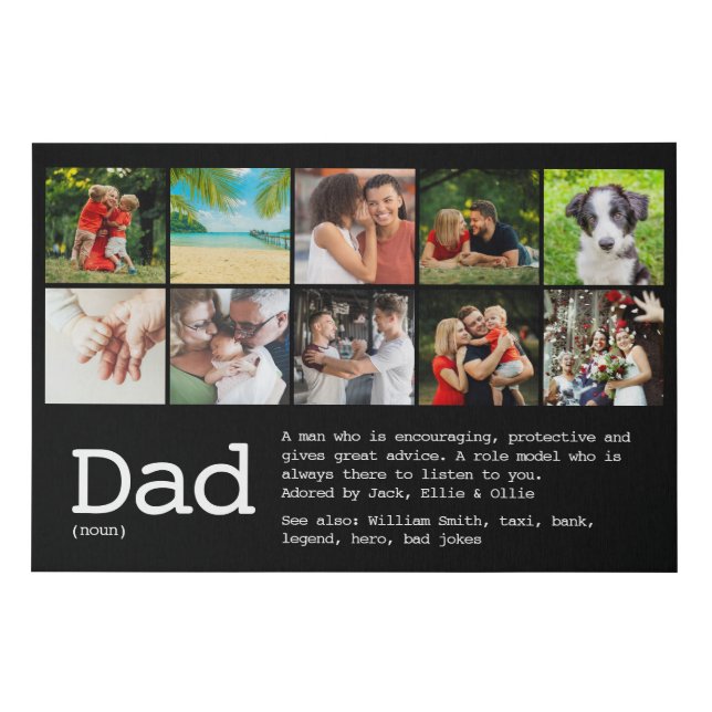 Custom Dad Definition Photo Collage Black Faux Canvas Print (Front)