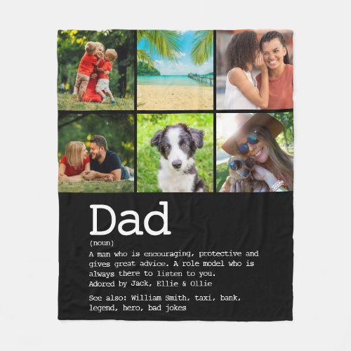 Custom Dad Definition Photo Collage Black Fleece Blanket