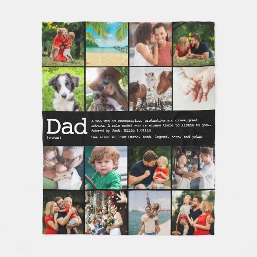 Custom Dad Definition Photo Collage Black Fleece Blanket