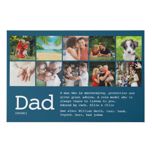 Custom Dad Definition Photo Collage Blue Faux Canvas Print