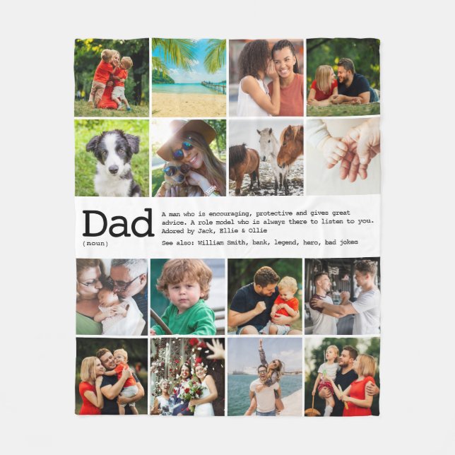 Custom Dad Definition Photo Collage Fleece Blanket (Front)