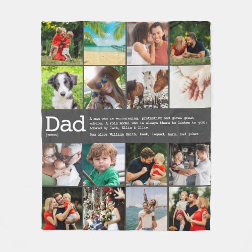 Custom Dad Definition Photo Collage Gray Fleece Blanket