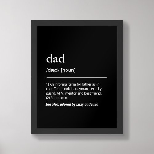 Custom dad definition with kids names black modern framed art