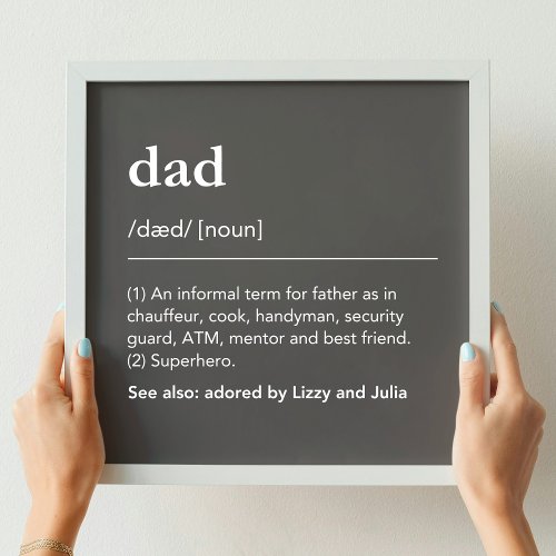 Custom dad definition with kids names funny taupe framed art