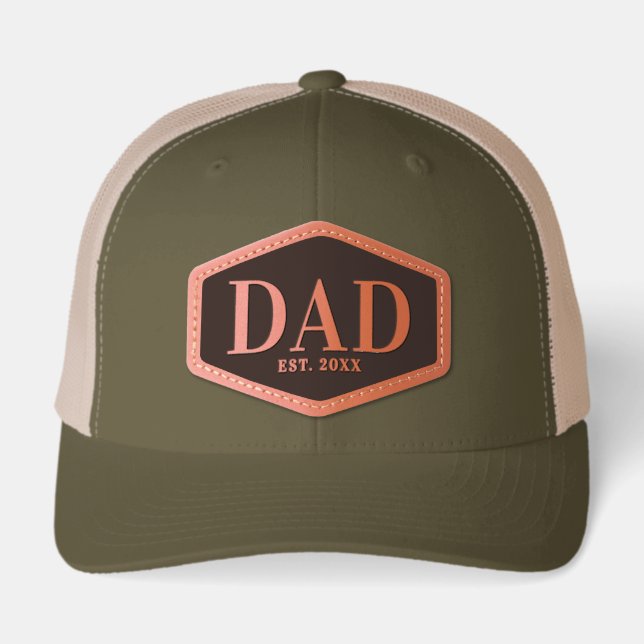 Custom Dad Est Year New Dad Daddy Leather Patch Hat (Front)