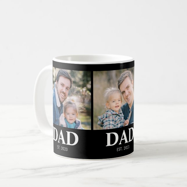 Custom Dad Established 3 Photo Fathers Day Coffee Mug (Front Left)