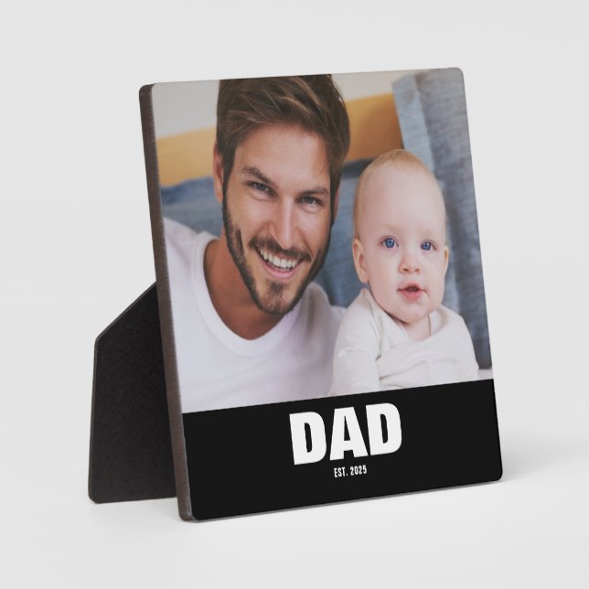 Custom Dad Established Modern Bold Photo Plaque (Front)