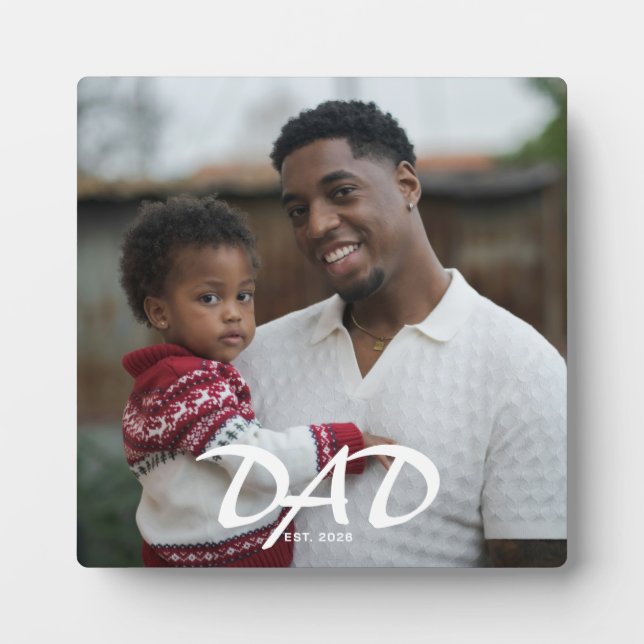 Custom Dad Established Modern Bold Photo Plaque (Front)