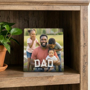 Custom Dad Established Modern Bold White Photo Plaque
