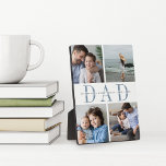 Custom "Dad" Father's Day Kids Photo Collage Plaque<br><div class="desc">Create a sweet gift for dad this Father's Day with this four photo collage plaque. "DAD" appears in the center in chic gray lettering,  with your custom message and children's names overlaid.</div>