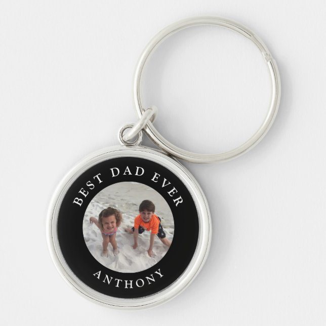 Custom Dad Kids Family Photo Monogram Personalized Keychain (Front)