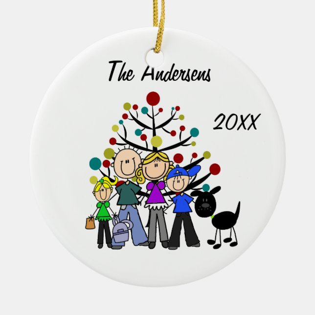 Custom Dad, Mom, Boy, Girl, Black Dog Ornament (Front)