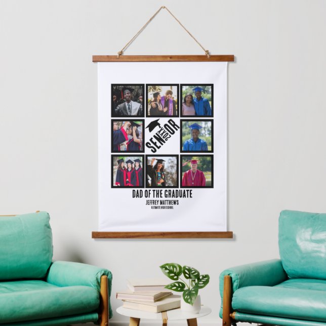 Custom Dad of the Senior graduate 8 Photo Collage Hanging Tapestry (Living Room)