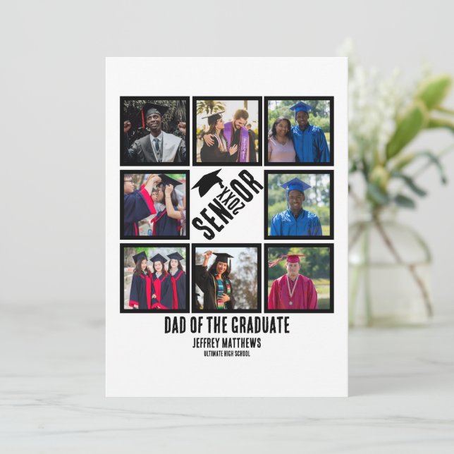 Custom Dad of the Senior graduate 8 Photo Collage Holiday Card (Standing Front)
