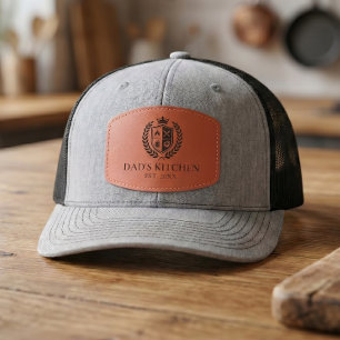 Custom Dad’s Kitchen Crest BBQ Grill Master Leather Patch Hat