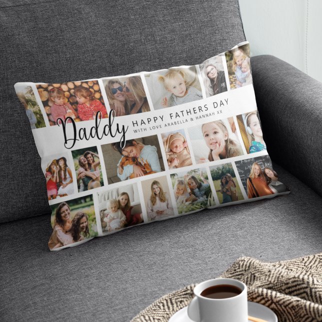 Custom Daddy 18 Photo Collage Lumbar Pillow (Creator Uploaded)
