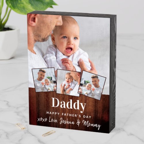 Custom DADDY 4 Photo Collage Rustic Wood Wooden Box Sign