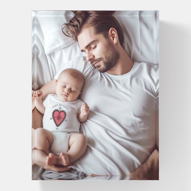 Custom Daddy And New Baby Photo Keepsake Paperweight (Vertical)