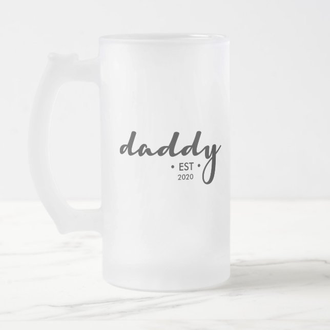 Custom Daddy Established Year Father's day Frosted Glass Beer Mug (Left)