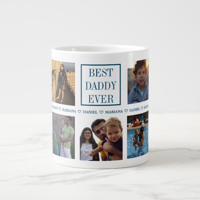 Custom Daddy Father's Day Photo Collage Giant Coffee Mug (Front)