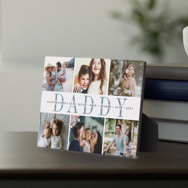 Custom Daddy Father's Day Photo Collage Plaque (Customize with 6 photos and a  custom message and/or names)