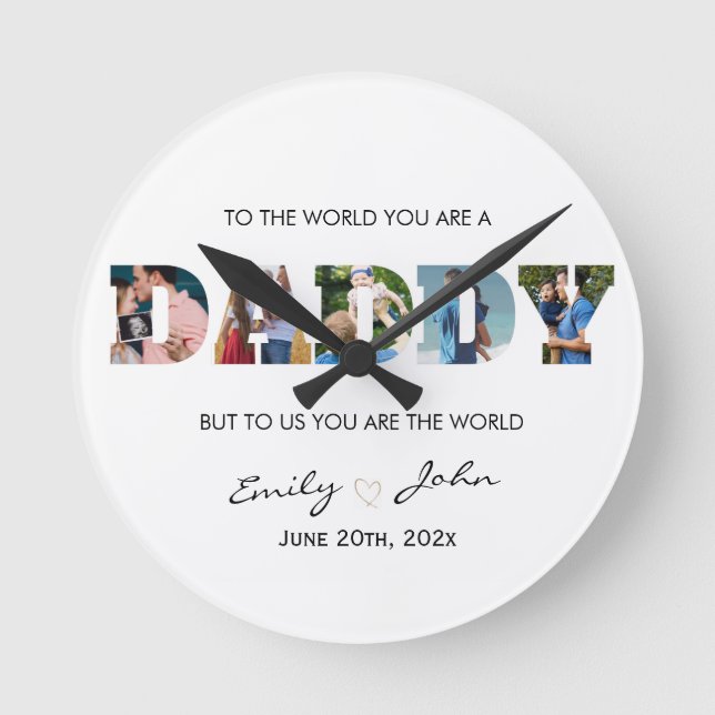  Custom Daddy Father's Day Photo Collage Round Clock (Front)
