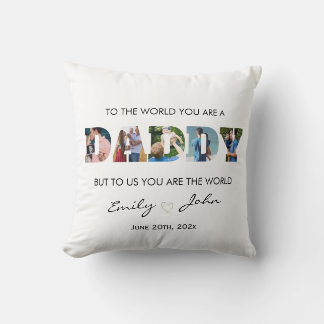  Custom Daddy Father's Day Photo Collage Throw Pillow (Front)