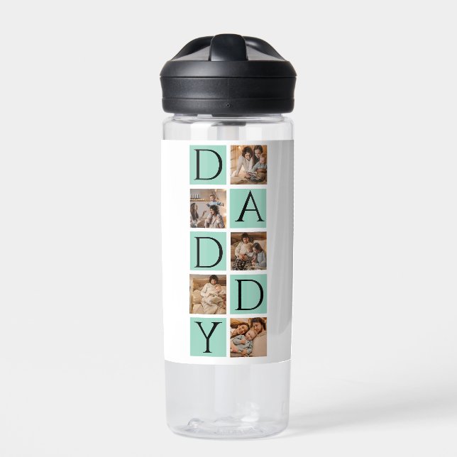 Custom Daddy Photo Collage Water Bottle (Front)