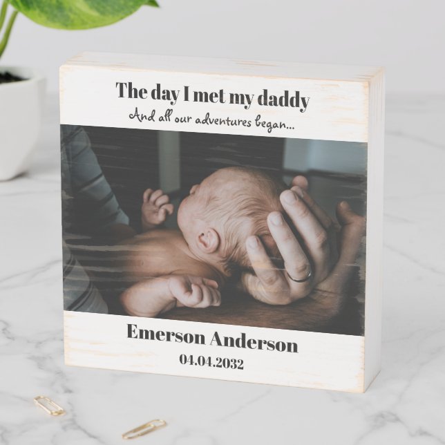 Custom Daddy Photo First Father's Day  Wooden Box Sign (In Situ Horizontal)