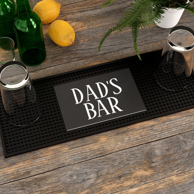 Custom Dad's Black and White Text Bar Mat (A bar mat just for Dad's Bar. He'll love it!)