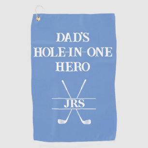 Custom Dad's Hole-in-One Hero Initials Blue&White Golf Towel