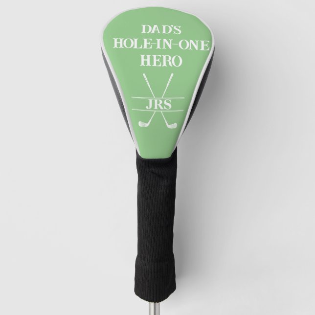 Custom Dad's Hole-in-One Hero Initials Green&white Golf Head Cover (Front)