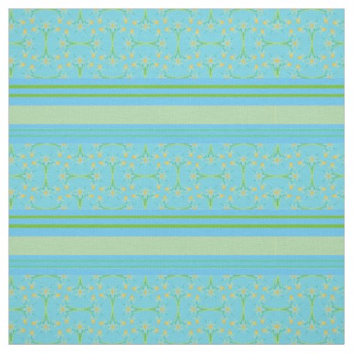Custom Daffodils Stripes on Sky Blue Pattern Fabric