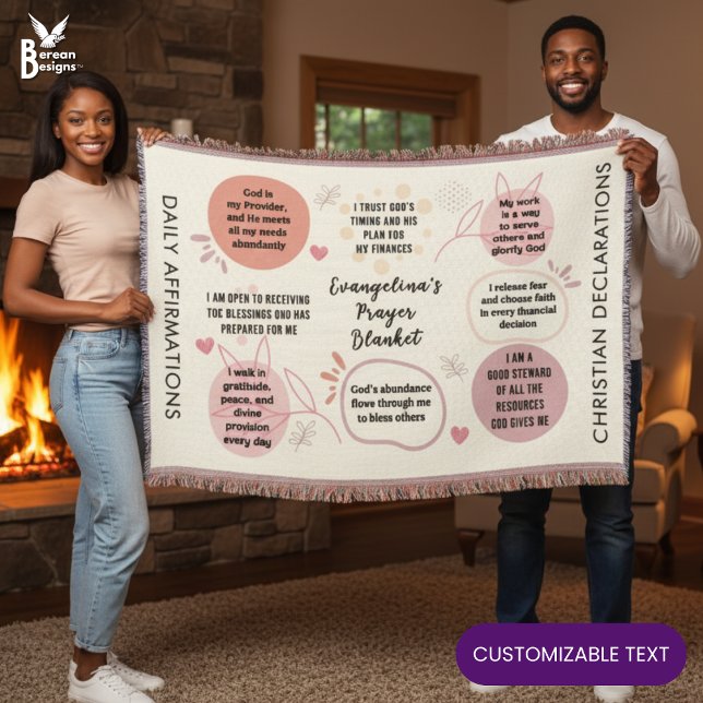 Custom Daily Affirmations Christian Bible Verse Throw Blanket (Personalized Christian Daily Affirmations Prayer Blanket with faith declarations and custom text)