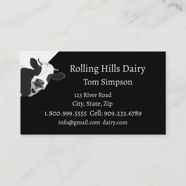 Custom Dairy Farm Cow Milk Fun Holstein  Business Card (Front)