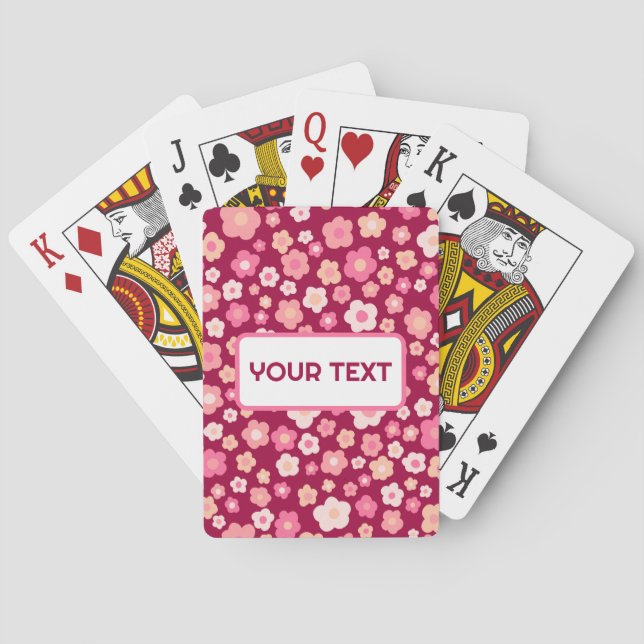 CUSTOM Daisies Retro Floral Pattern Pink Red Poker Cards (Back)