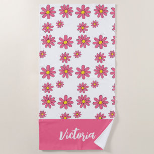 Custom Daisy Floral Beach Towel, Personalized Pool Towel