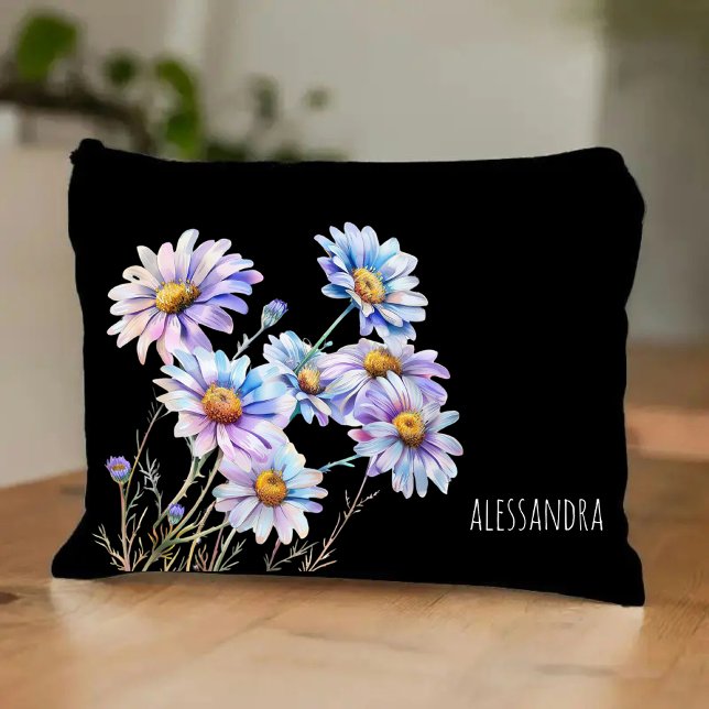 Custom Daisy Floral Makeup Bag for Mom & Women (mom gift idea, mothers day makeup bag, birthday gift for mom, girl cosmetic bag, custom floral pouch)